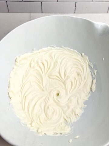 cream cheese in a white bowl. 