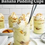 banana pudding cup with a spoon in it