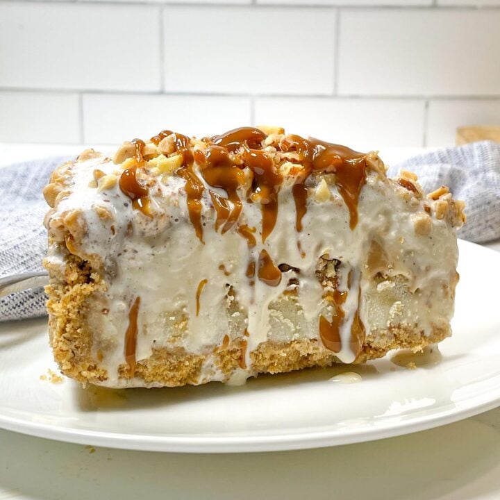 slice of banoffee ice cream pie on a white plate