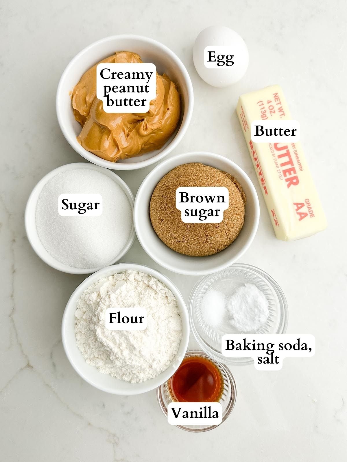 Browned butter peanut butter cookie ingredients.