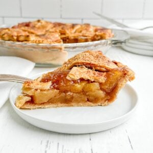Side view of a piece of apple pie.