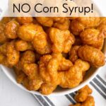 Caramel Puff Corn Recipe without Corn Syrup in a white bowl