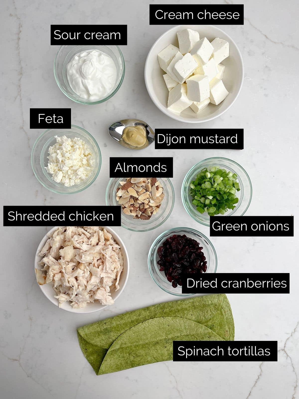 Chicken Cranberry Salad Pinwheel Sandwich ingredients.