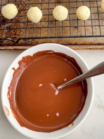 melted chocolate in a white bowl.