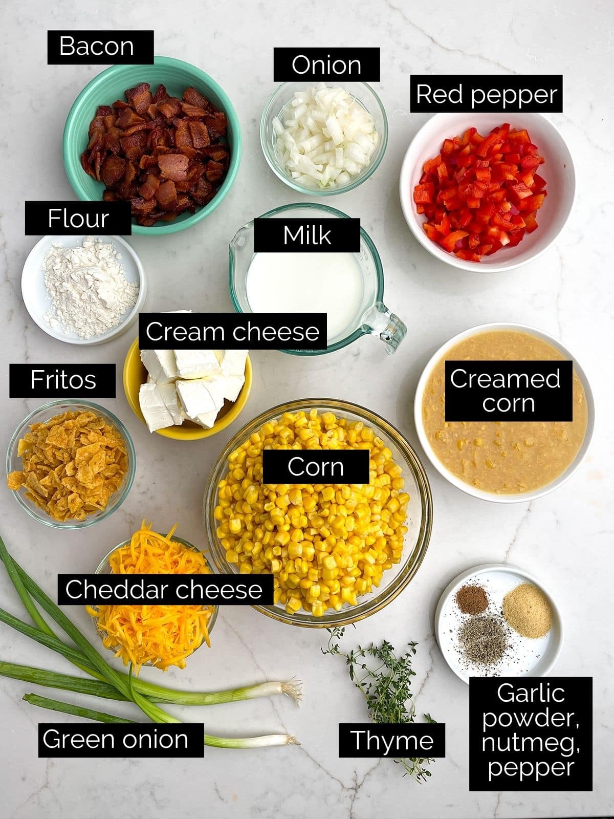 Cream Cheese Corn Casserole ingredients. 