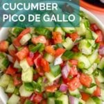 Cucumber pico de gallo in a white bowl