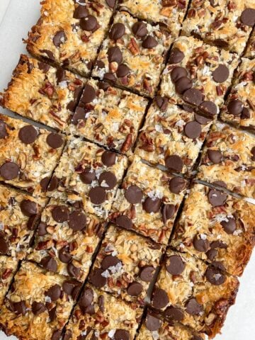 Hello dolly bars cut into squares.