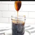 spoon drizzling honey teriyaki sauce into a mason jar of sauce
