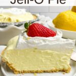 piece of Lemon jello pie on a white plate