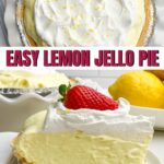 piece of Lemon jello pie on a white plate with a fork resting on it