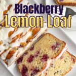 lemon blackberry bread on a white plate