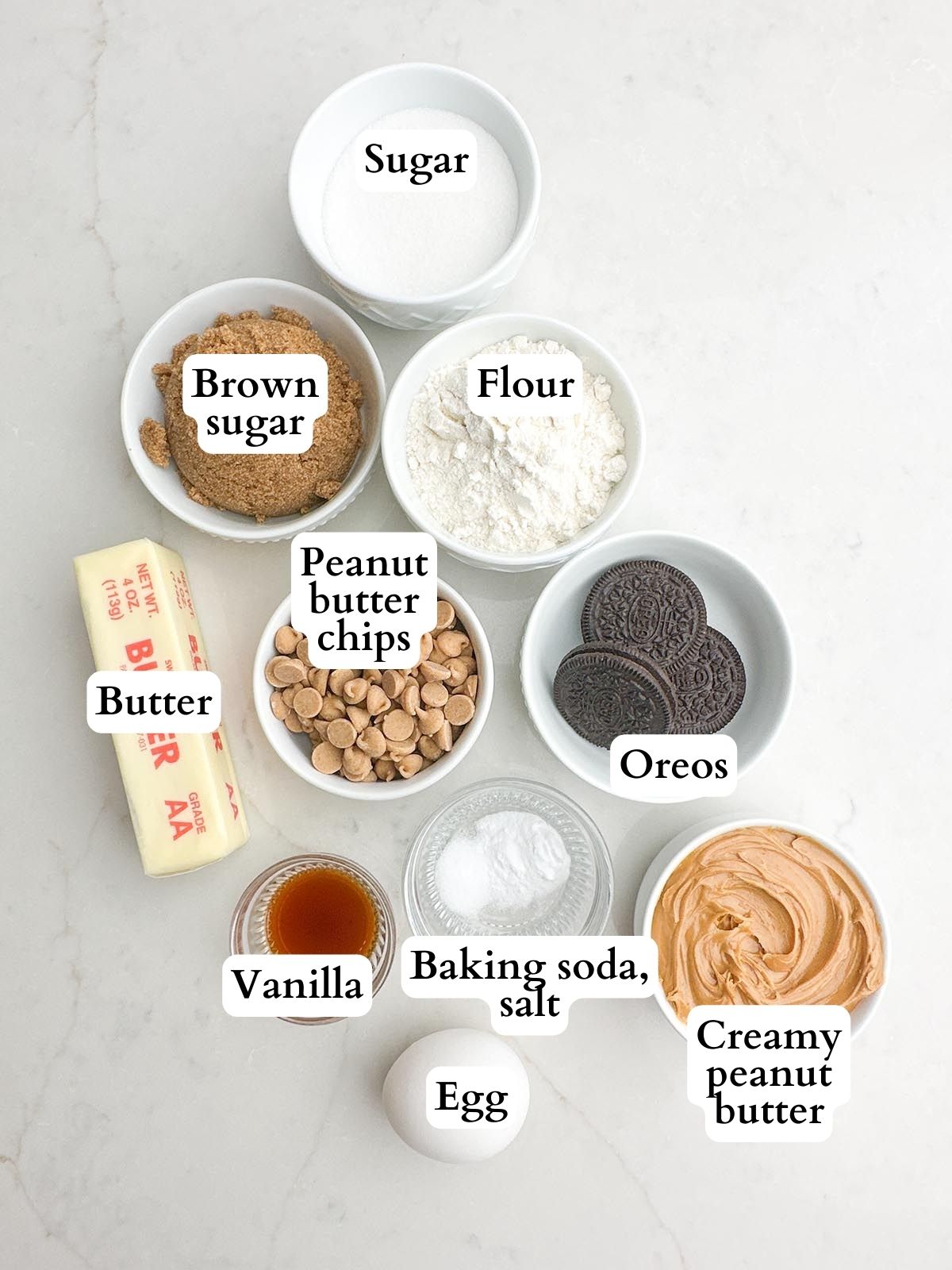 Peanut butter Oreo cookie ingredients.