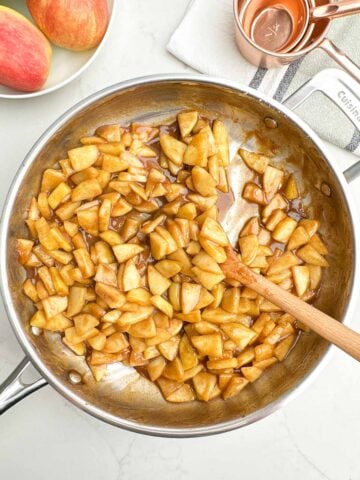 pre-cooked apple pie filling in a skillet. 