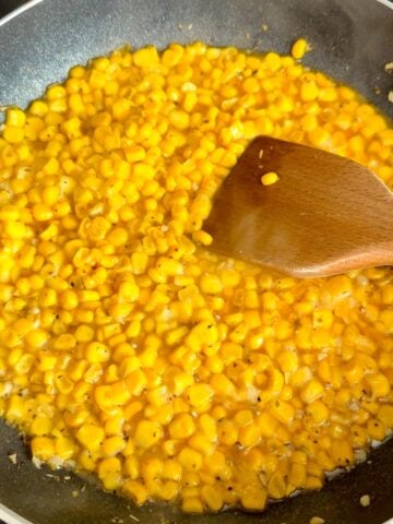 corn simmering in a nonstick skillet.