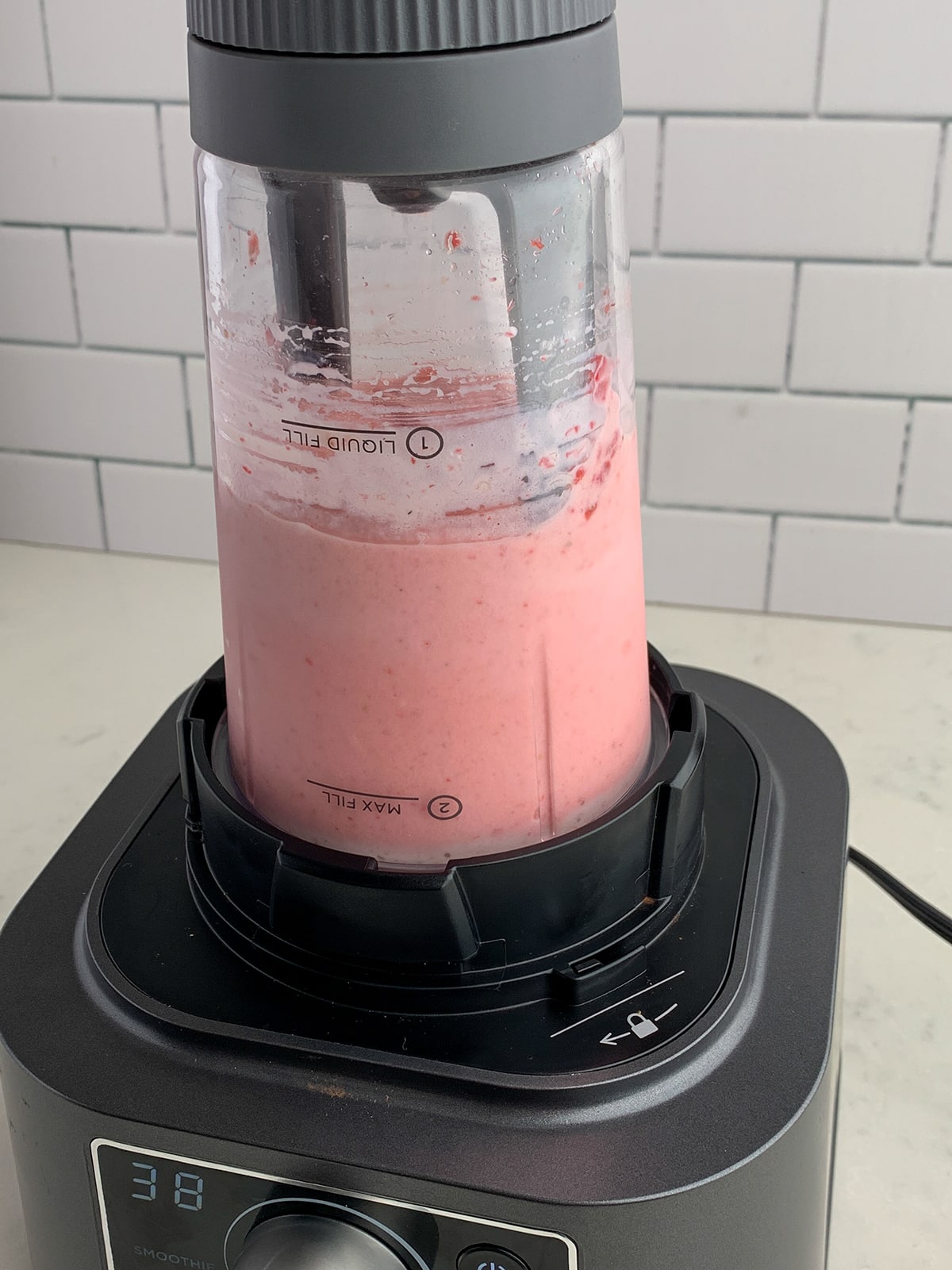 Strawberry Smoothie Bowl in a blender cup