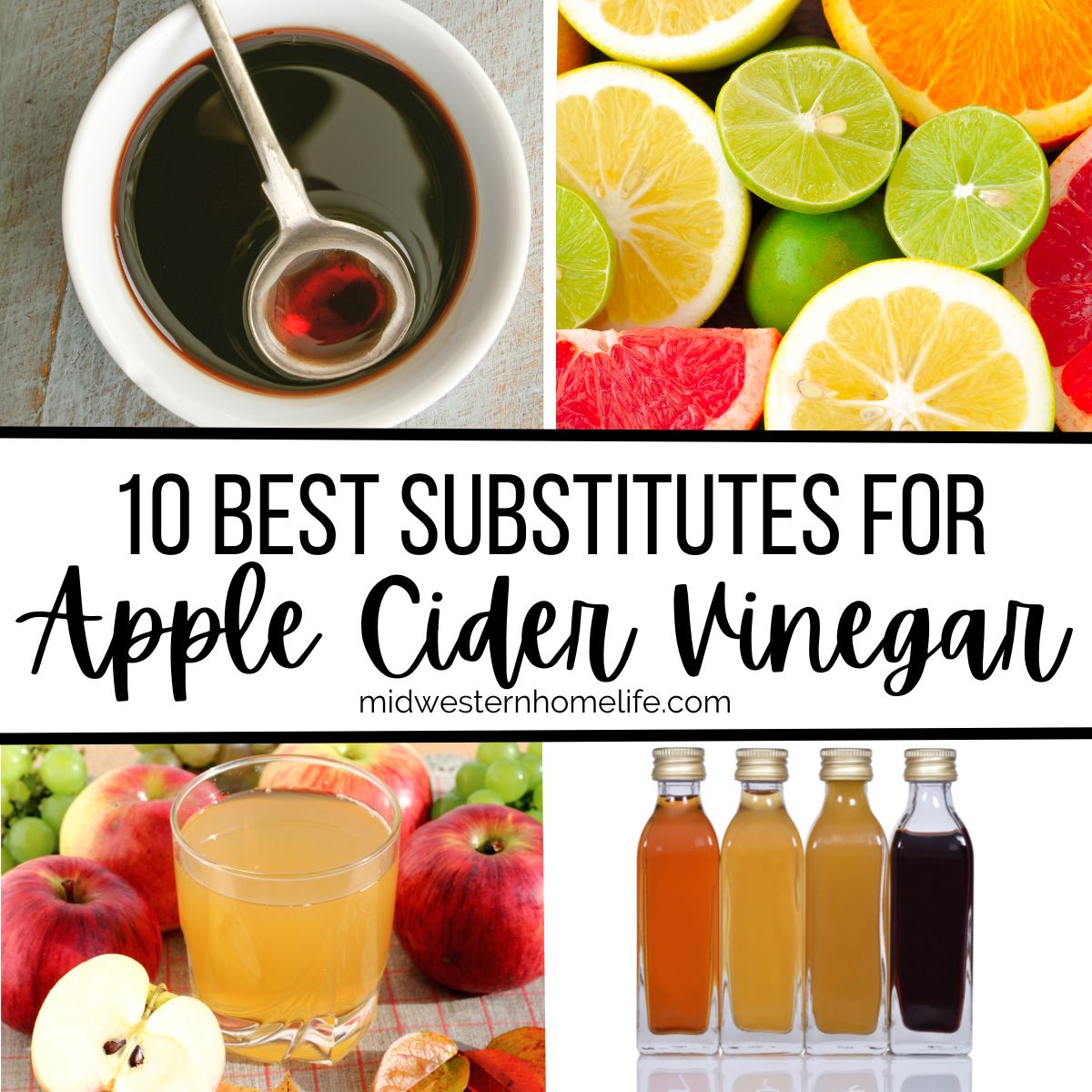 collage of various substitutes for apple cider vinegar