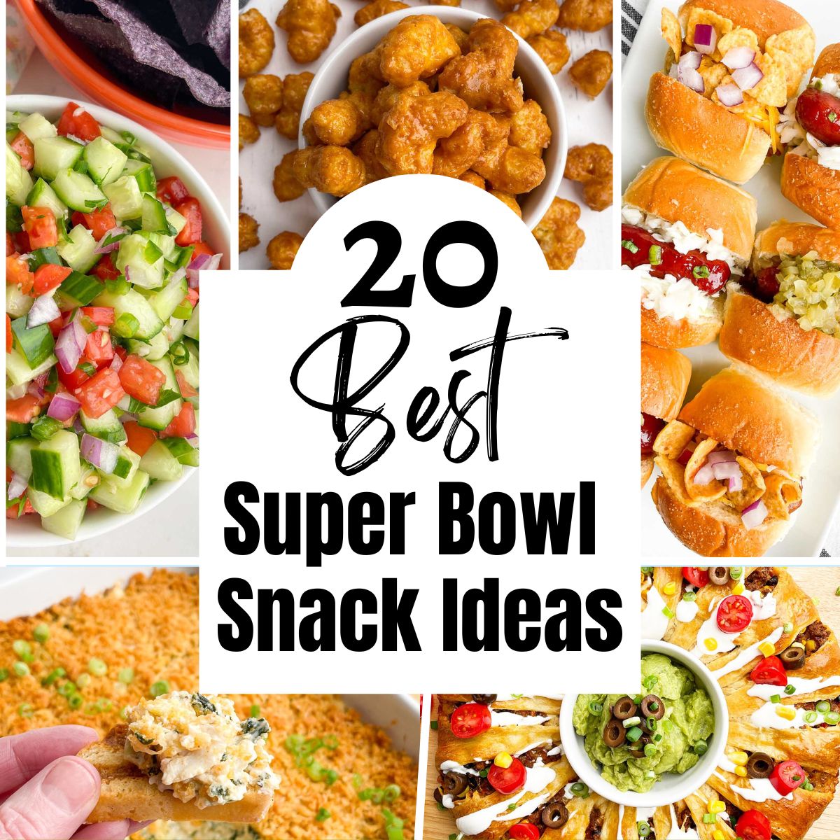 collage of super bowl snacks