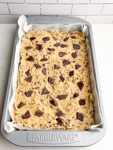 toll house cookie dough in 9 x 13 pan.
