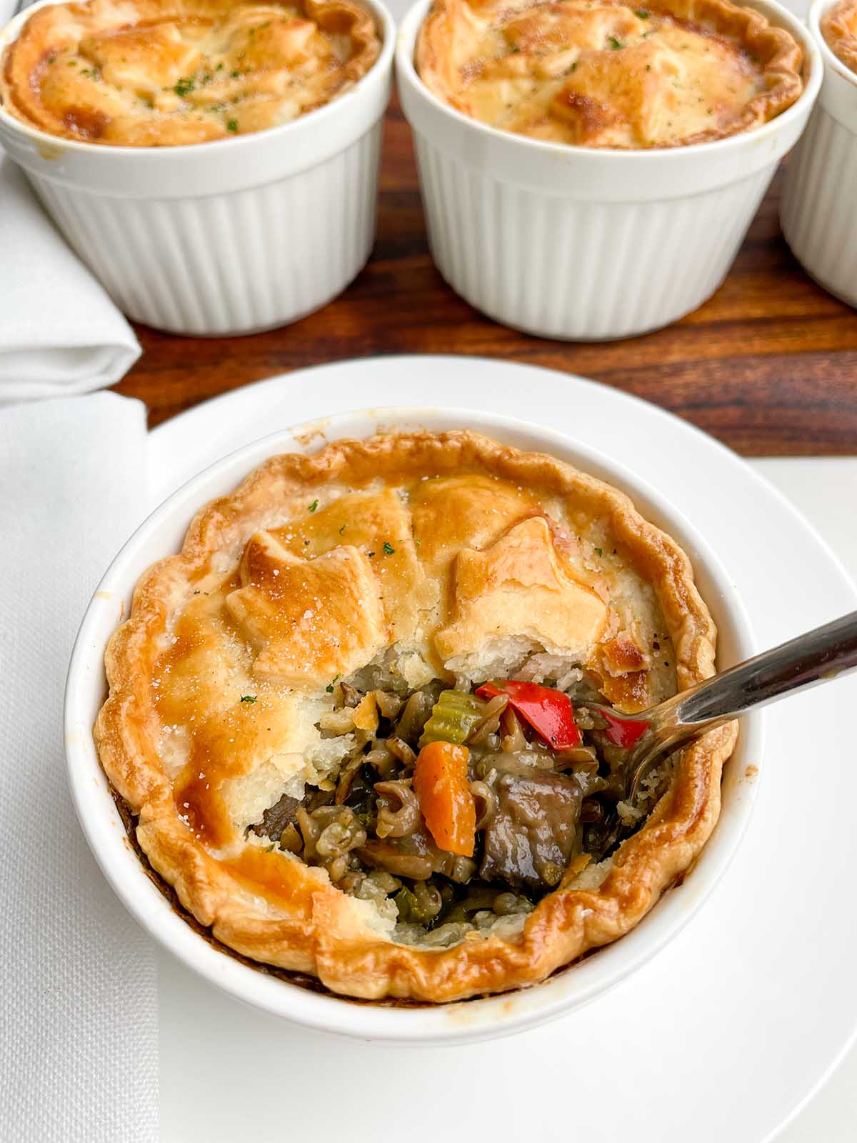 baked vegetarian pot pie in a white plate