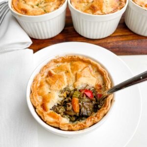 baked vegetarian pot pie in a white plate