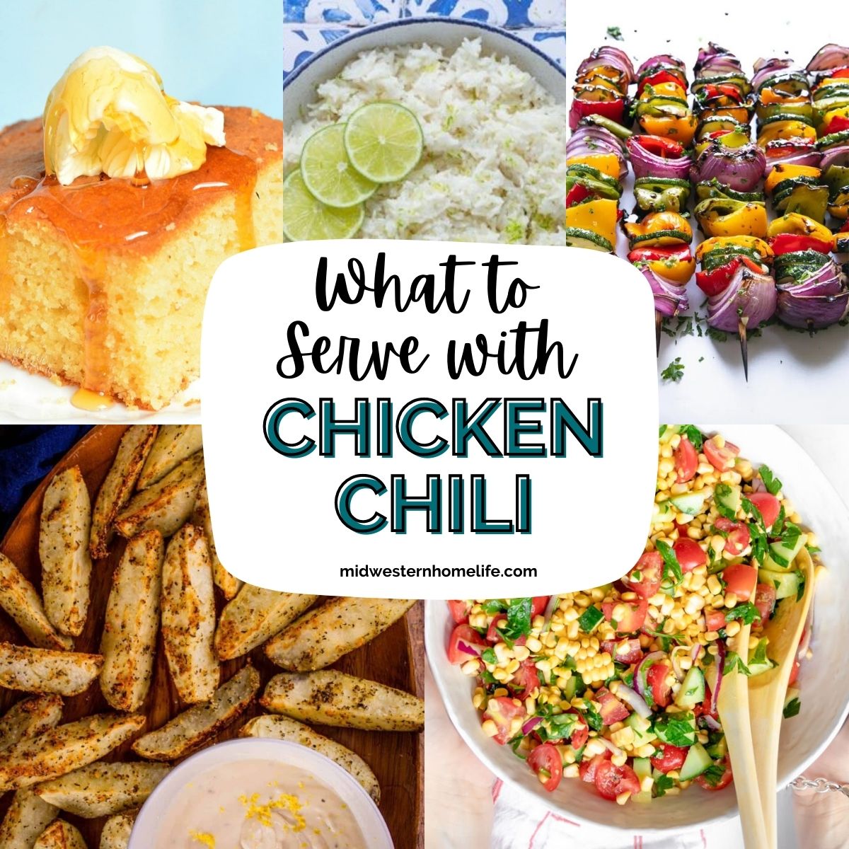 collage of side dishes to serve with chicken chili