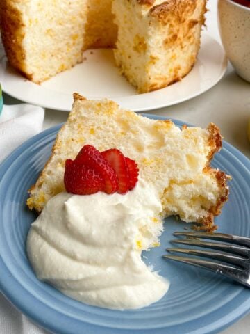 angel food cake with whipped ricotta and strawberries.